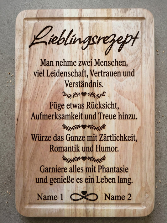 Personalisiertes Schneidebrett "Lieblingsrezept" – Hochzeitsgeschenk mit Gravur
