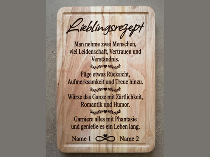 Personalisiertes Schneidebrett "Lieblingsrezept" – Hochzeitsgeschenk mit Gravur
